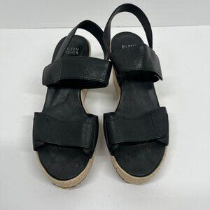 Eileen Fisher Black Leather Espadrille Strappy Sandals Sz. 7